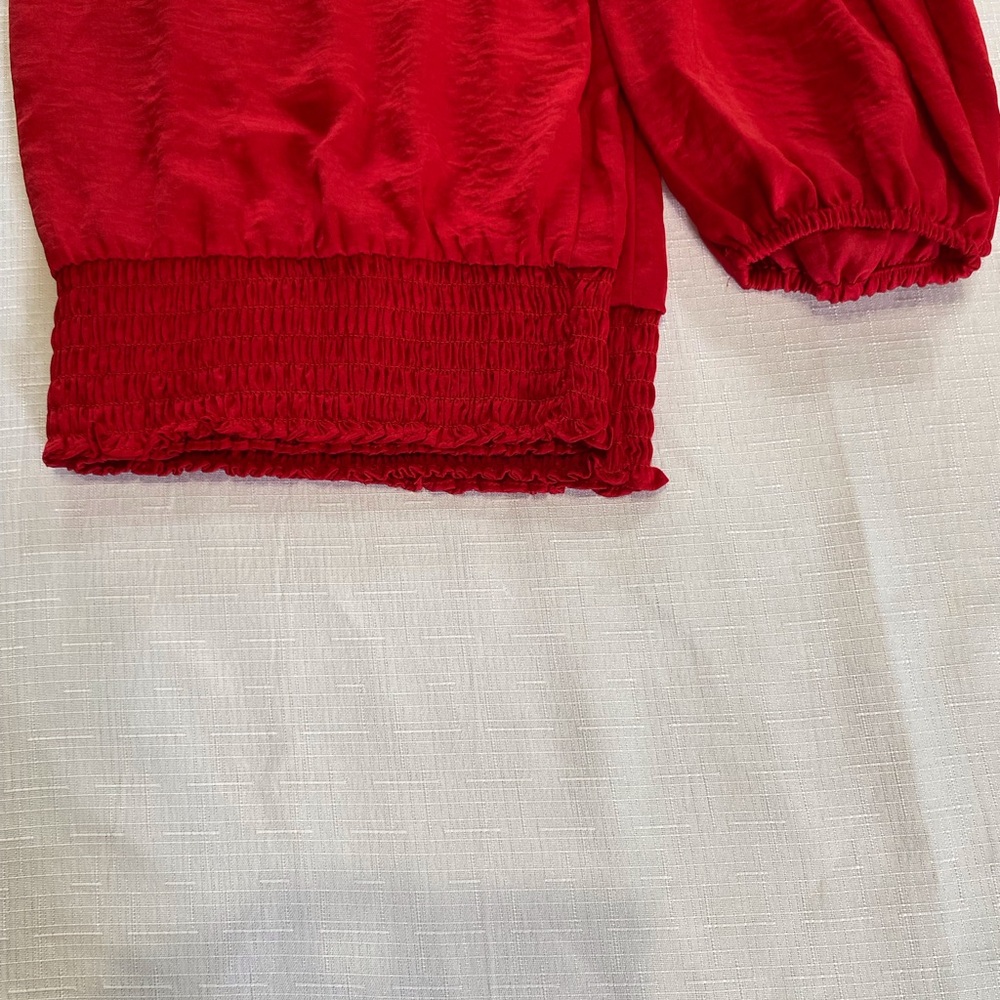 Title: Alex & Lili Red Smocked High Neck Blouse – NWT  Size XL - Picture 5 of 12